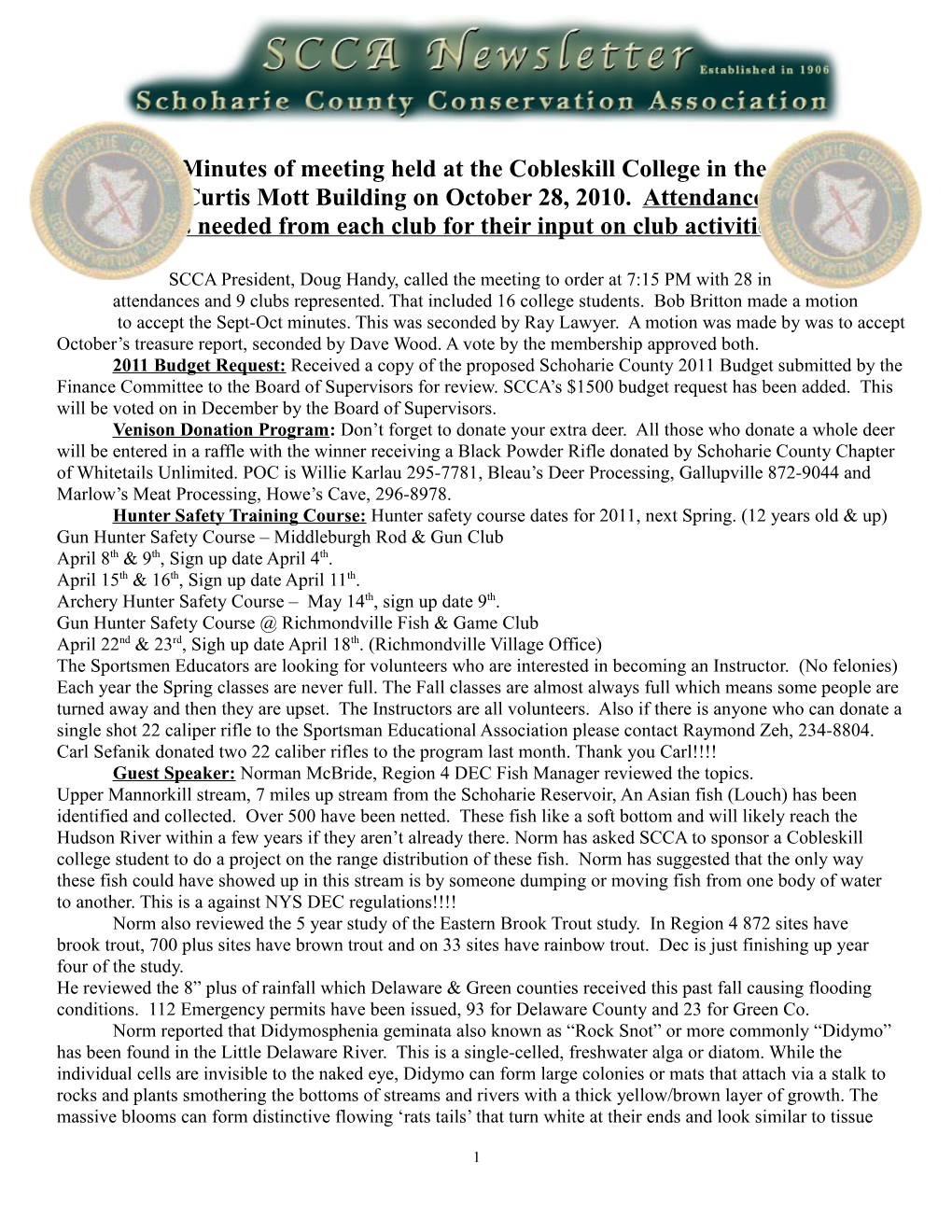 Minutes of Meeting Held at the Cobleskill College in The