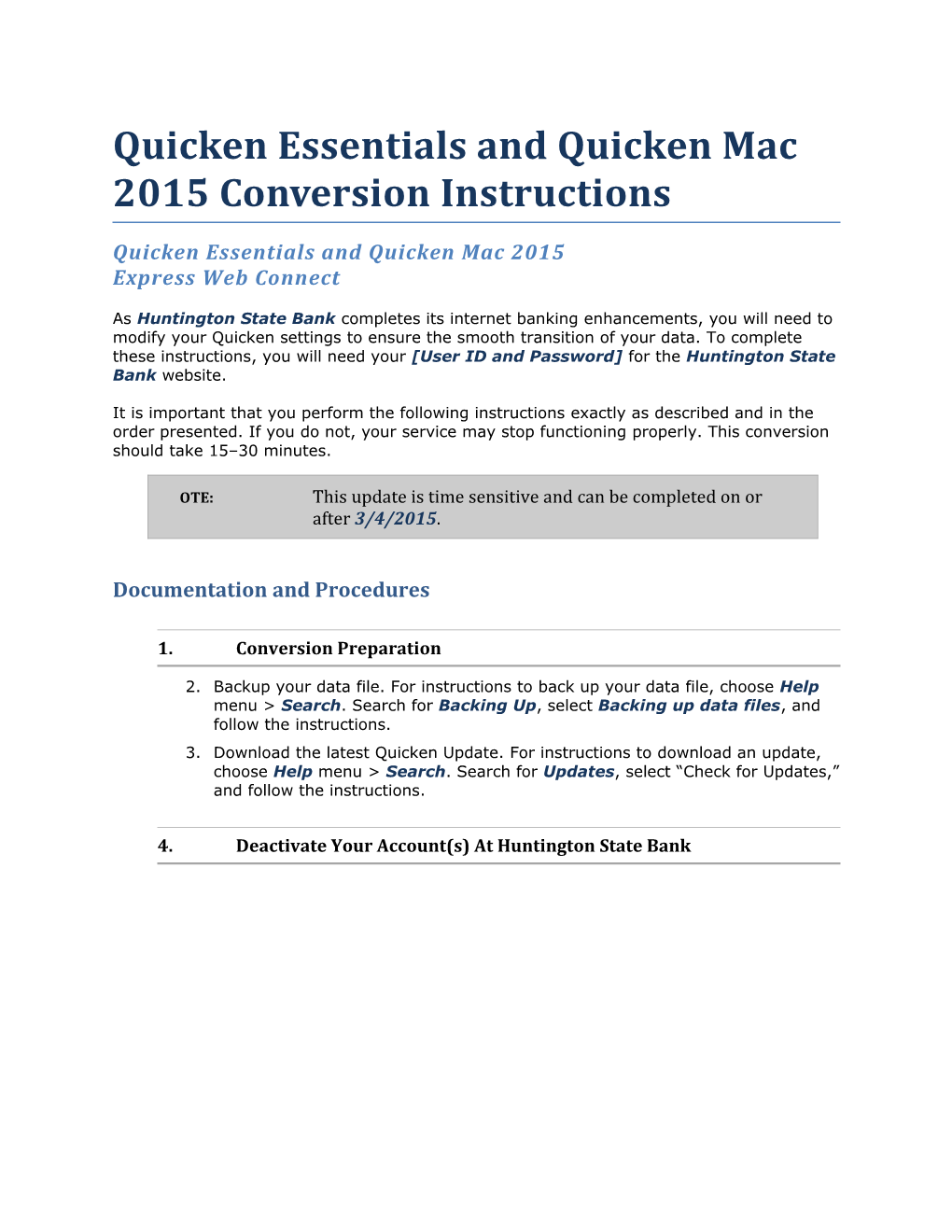 Quicken Essentials and Quicken Mac 2015 Conversion Instructions