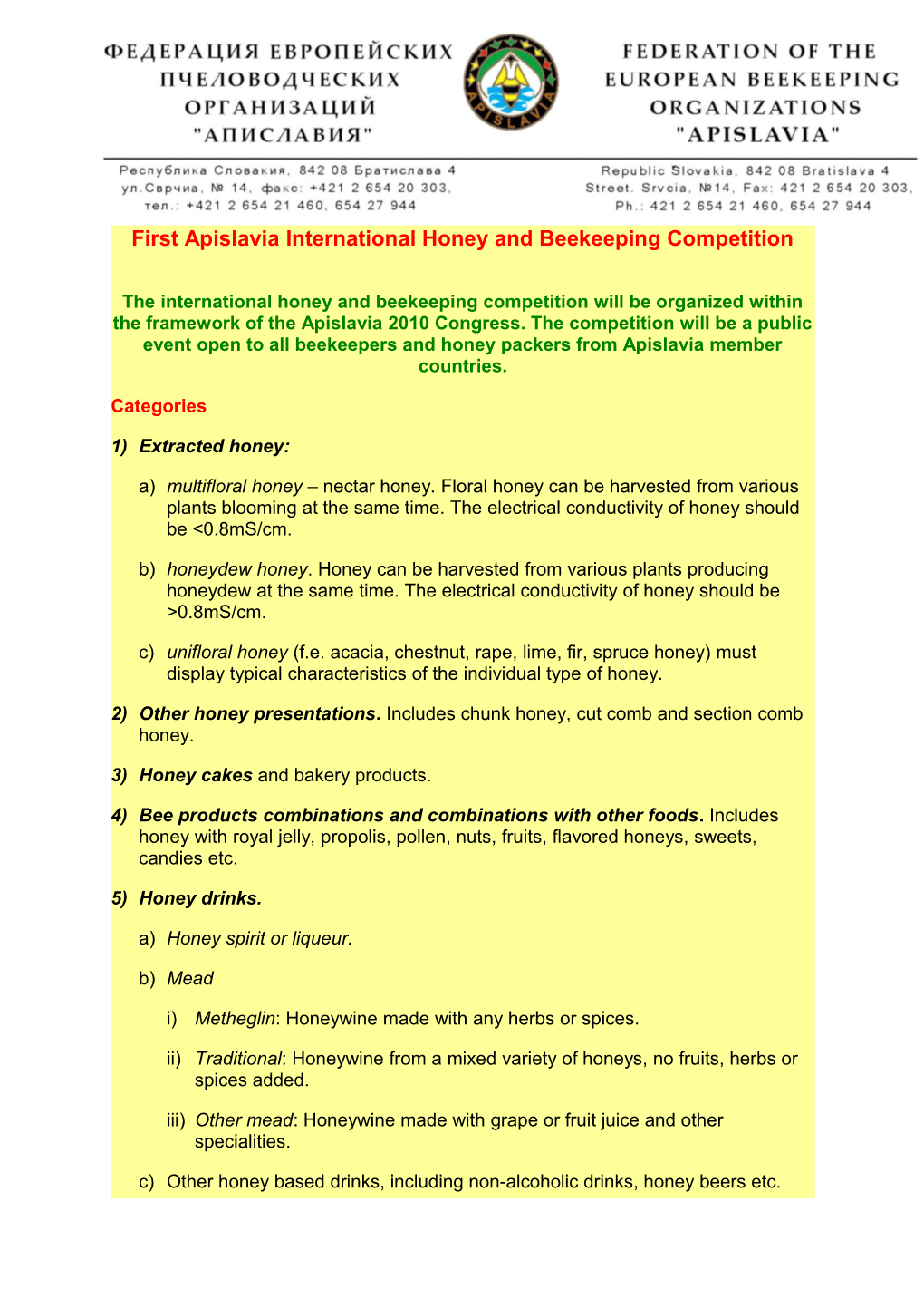 First Apislavia International Honey and Beekeeping Competition