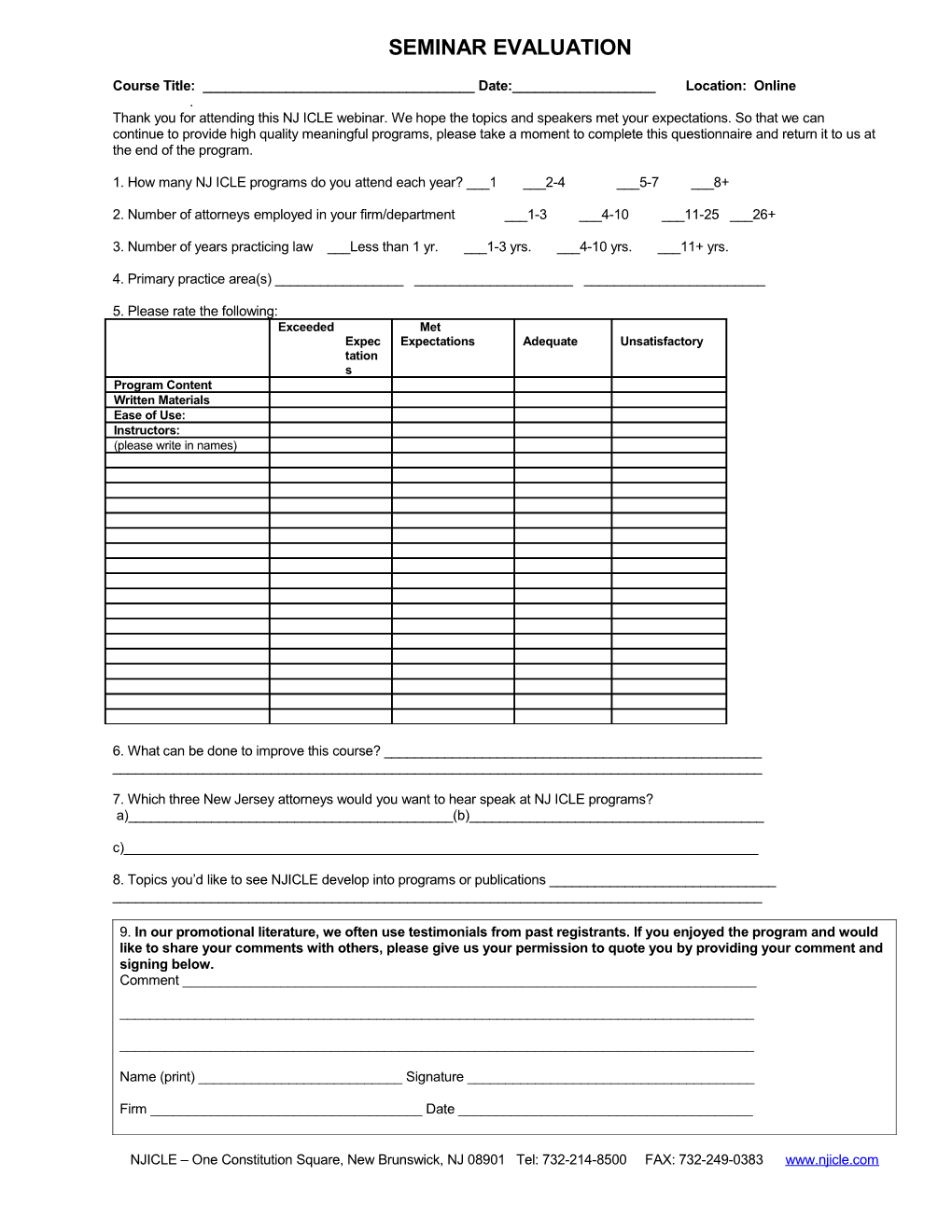 Icle Seminar Evaluation