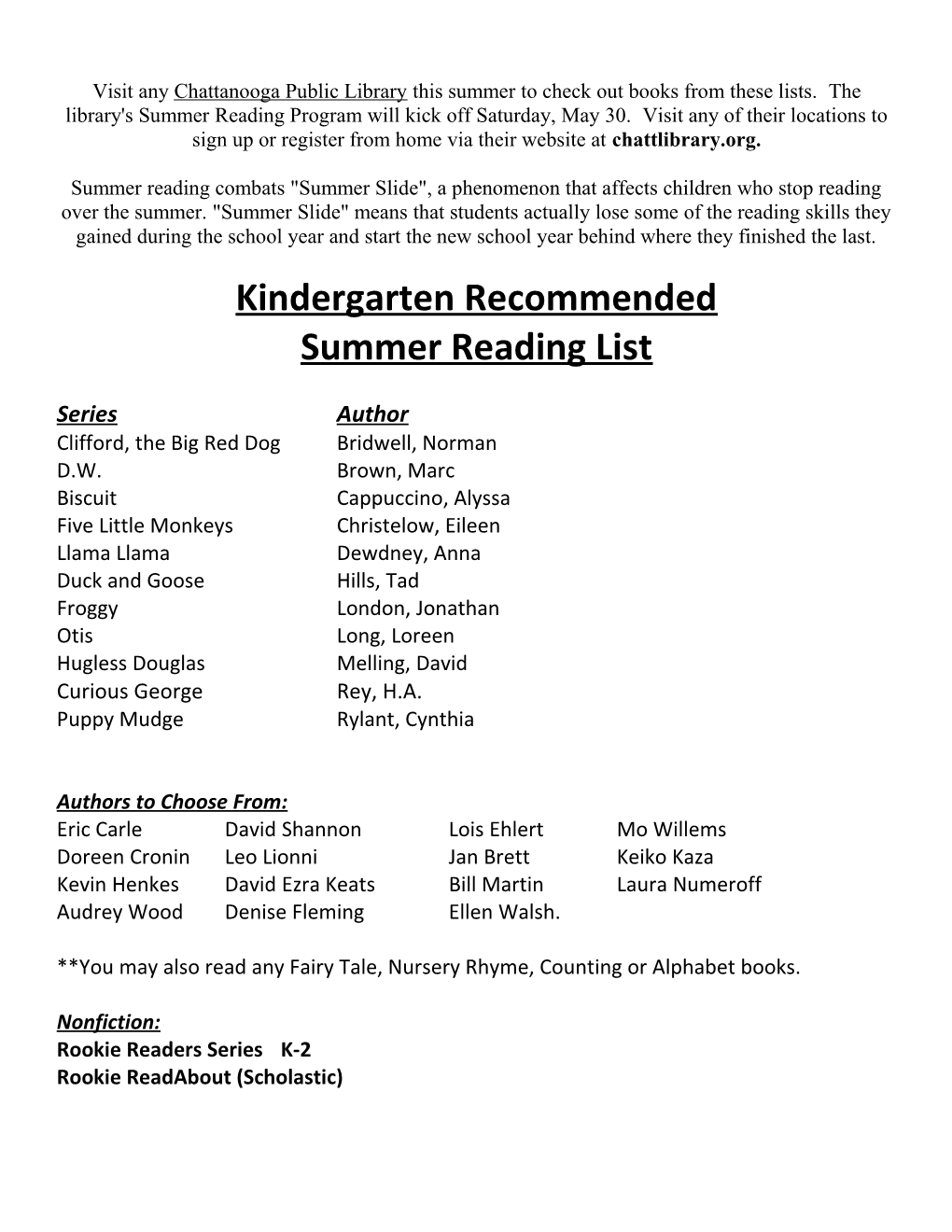 Kindergarten Recommended
