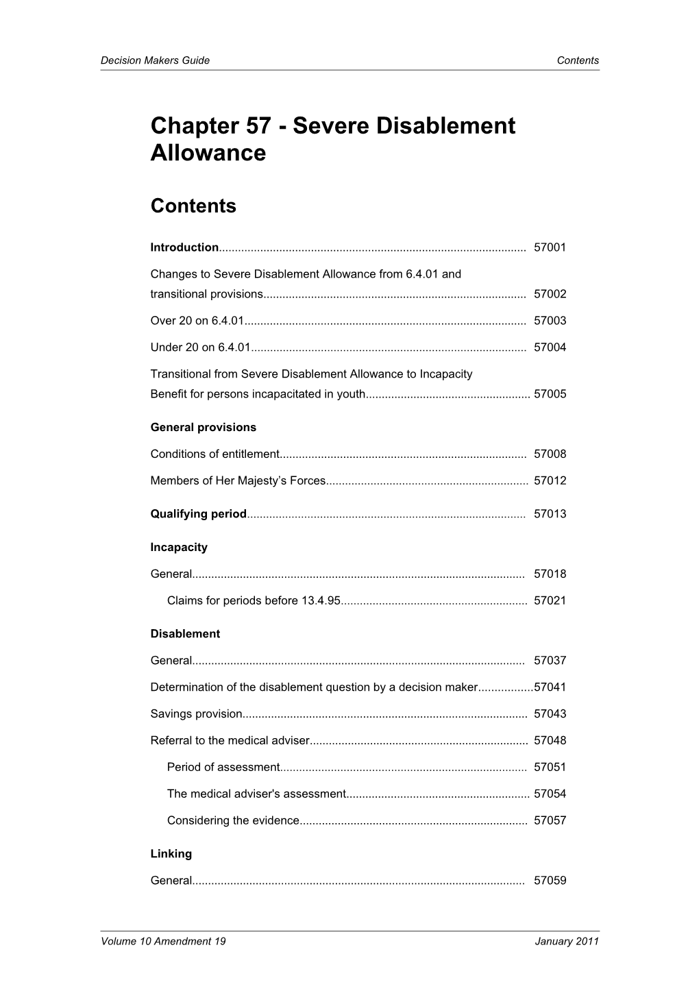 Decision Makers Guide Chapter 57 Severe Disablement Allowance