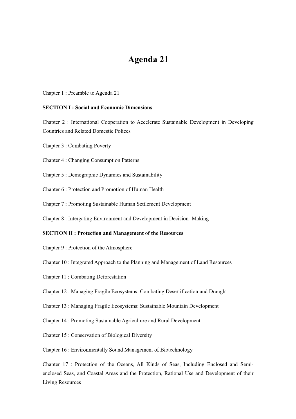 SECTION I : Social and Economic Dimensions