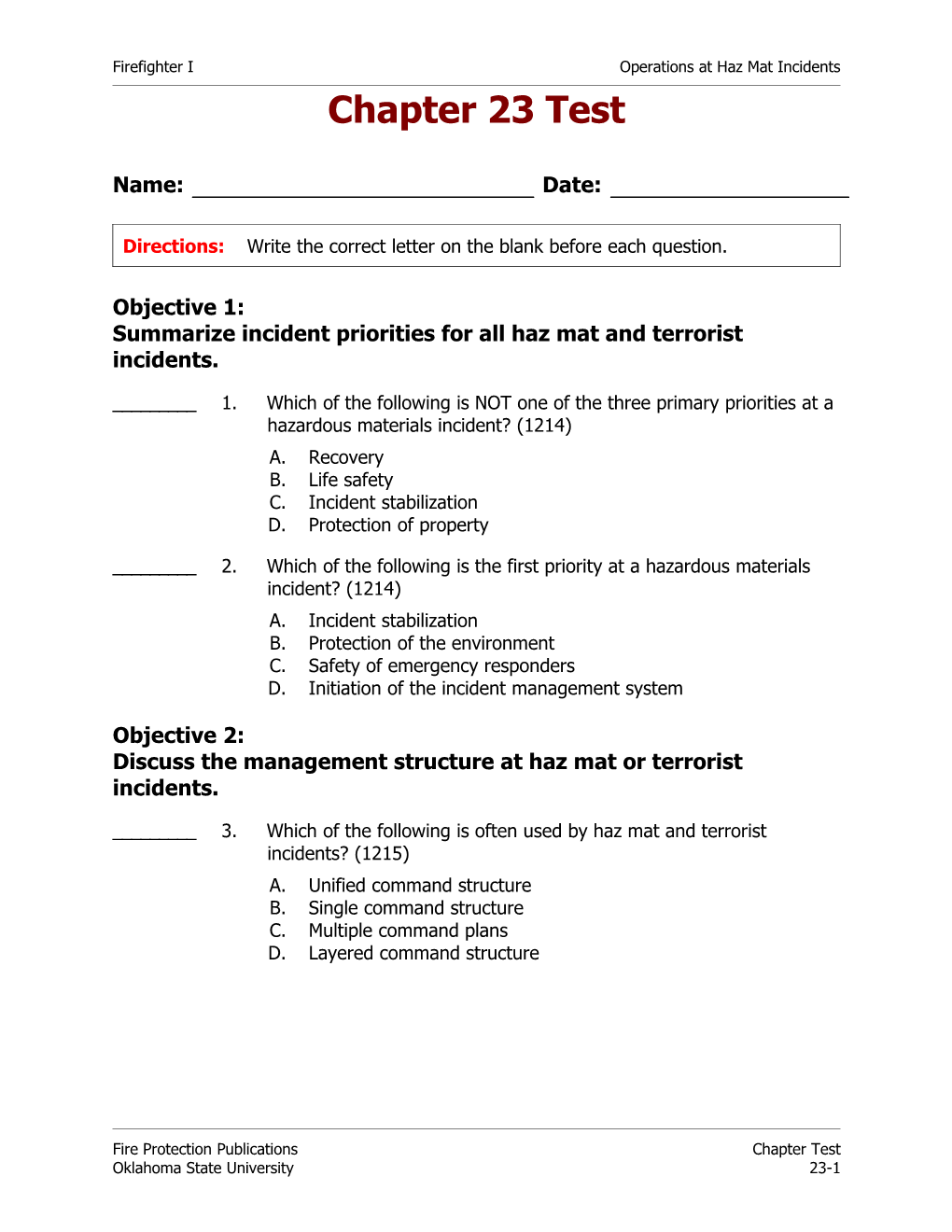 Firefighter Ioperations at Haz Mat Incidents