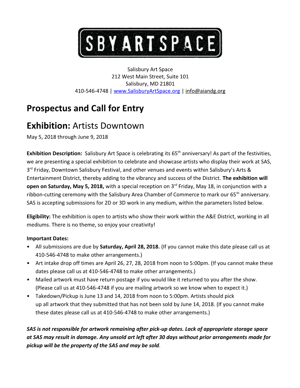 Prospectus and Call for Entry