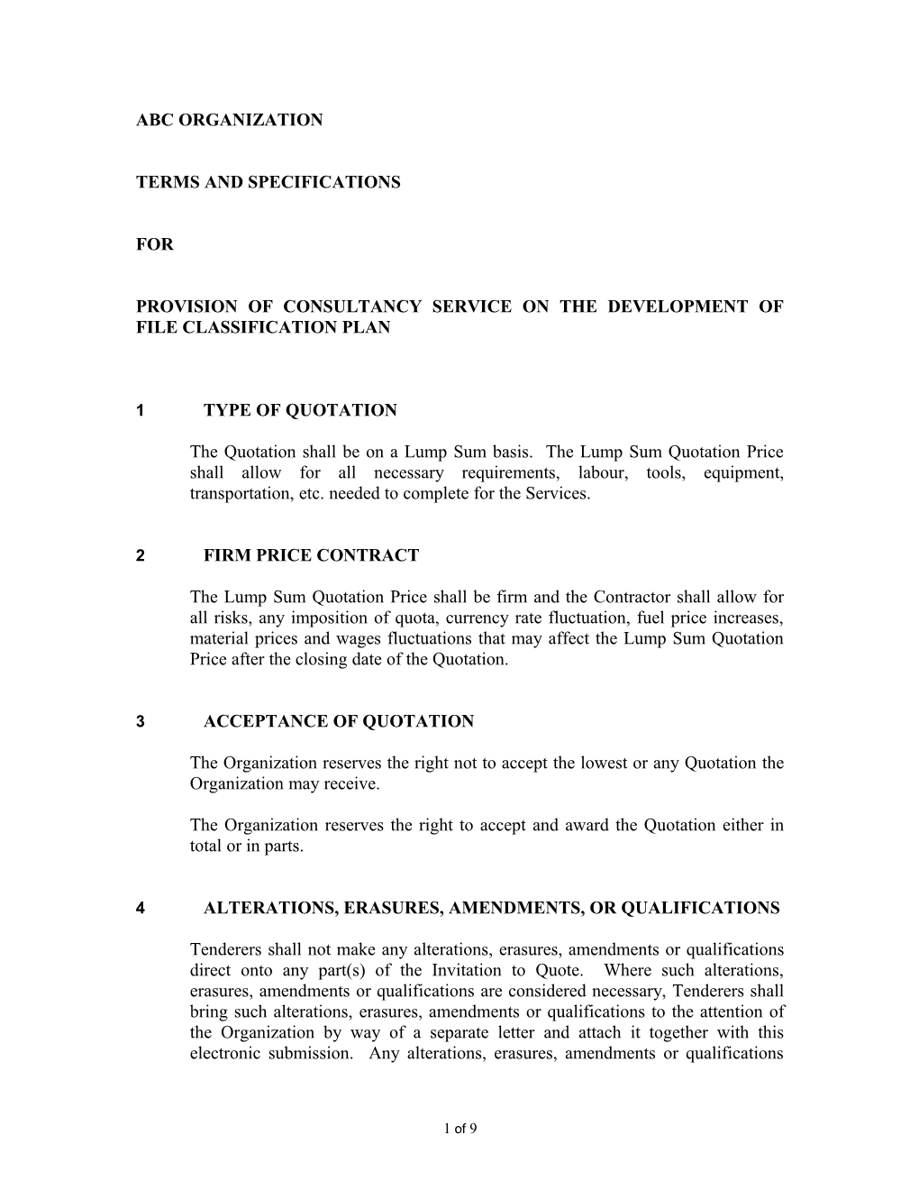 Provision of Consultancy Service on the Development of File Classification Plan