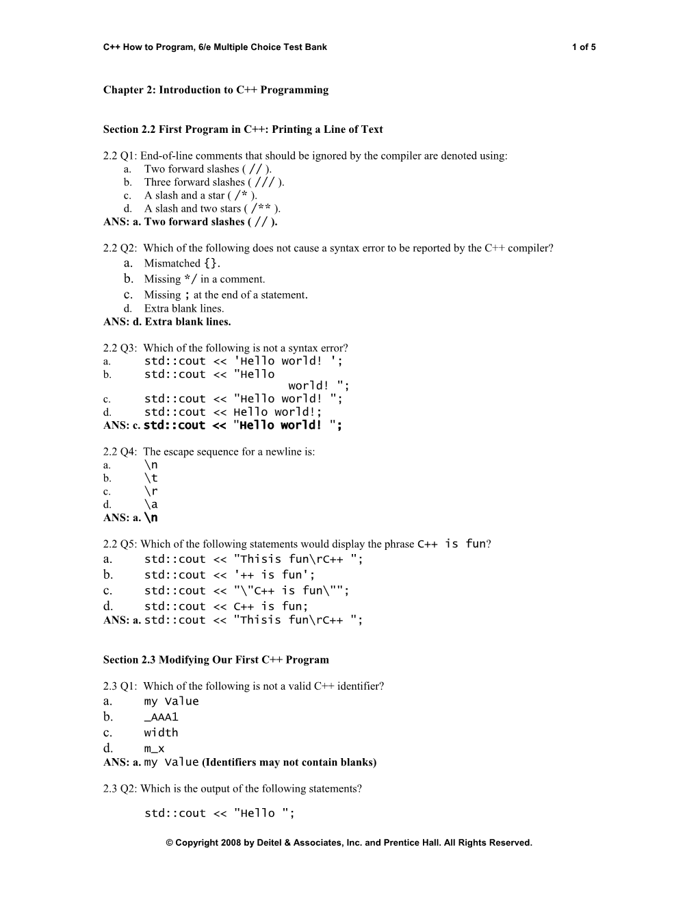 C How to Program, 6/E Multiple Choice Test Bank1 of 5