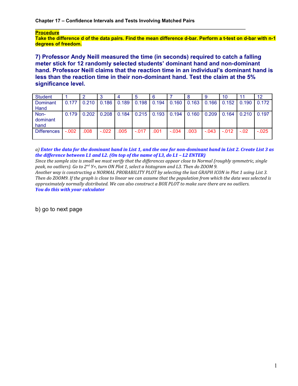 Chapter 17 Confidence Intervals and Tests Involving Matched Pairs