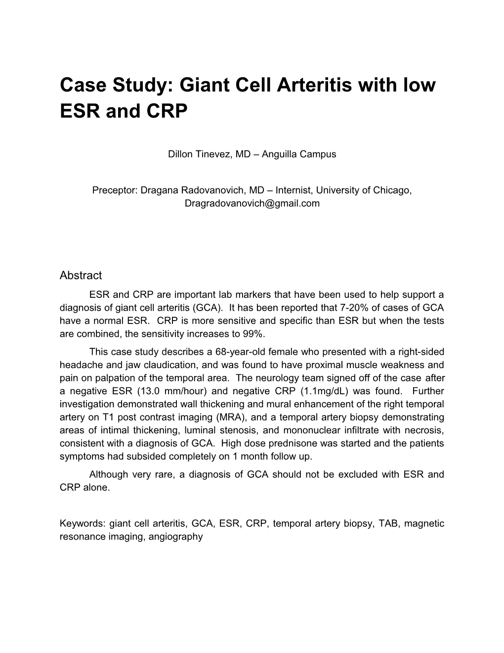 Case Study: Giant Cell Arteritis with Low ESR and CRP