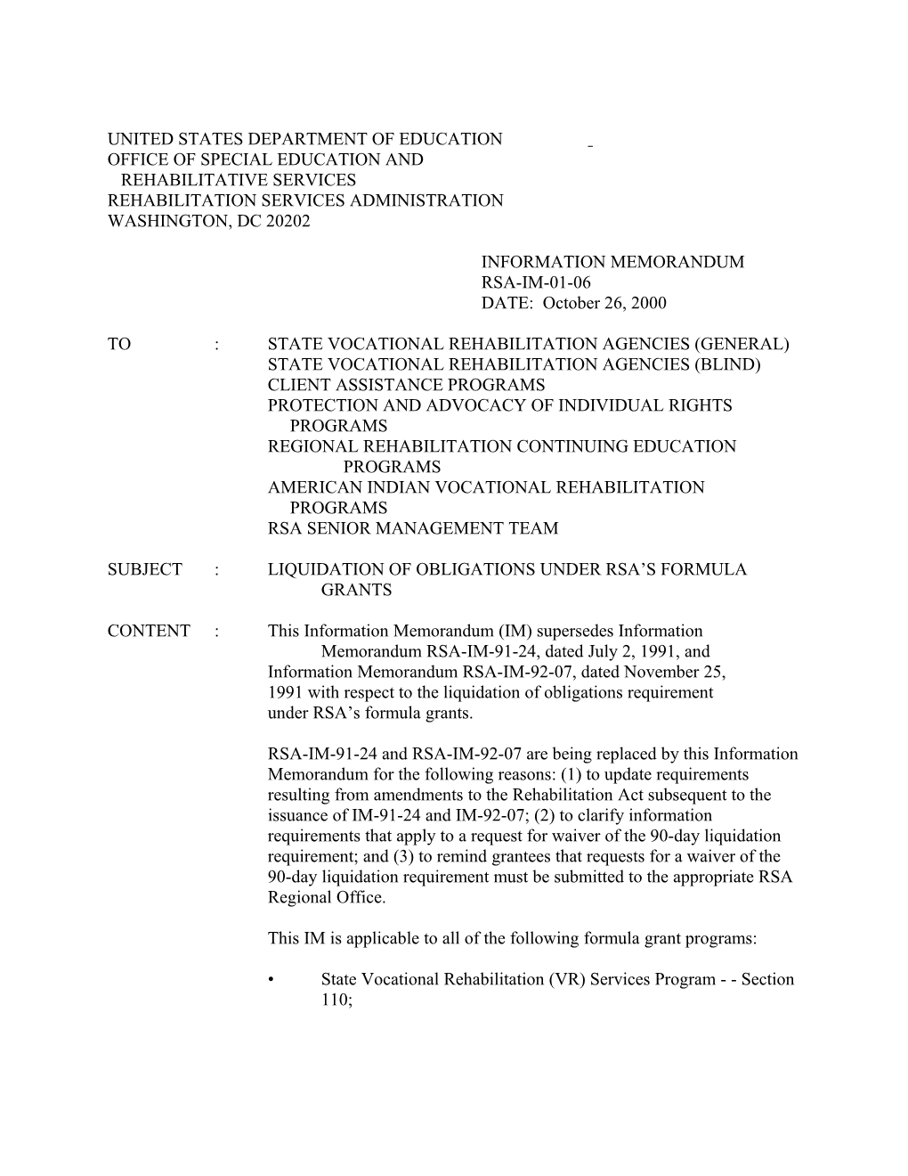 RSA-IM-01-06: Liquidation of Obligations Under RSA S Formula Grants (MS Word)