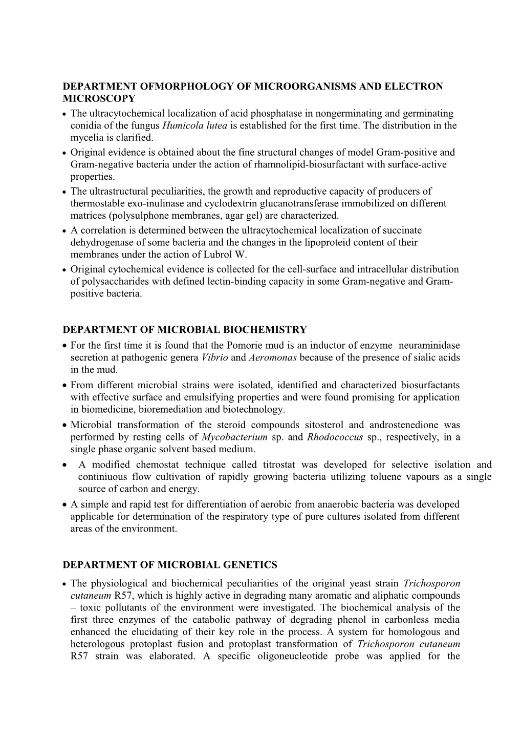 Department Ofmorphology of Microorganisms and Electron Microscopy