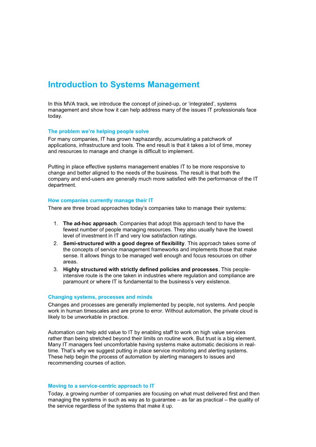 Introduction to Systems Management