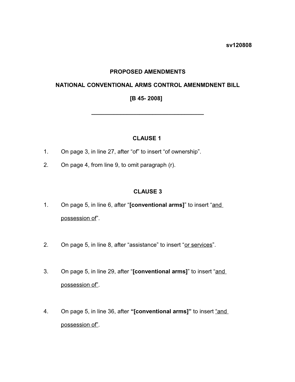 National Conventional Arms Control Amenmdnent Bill