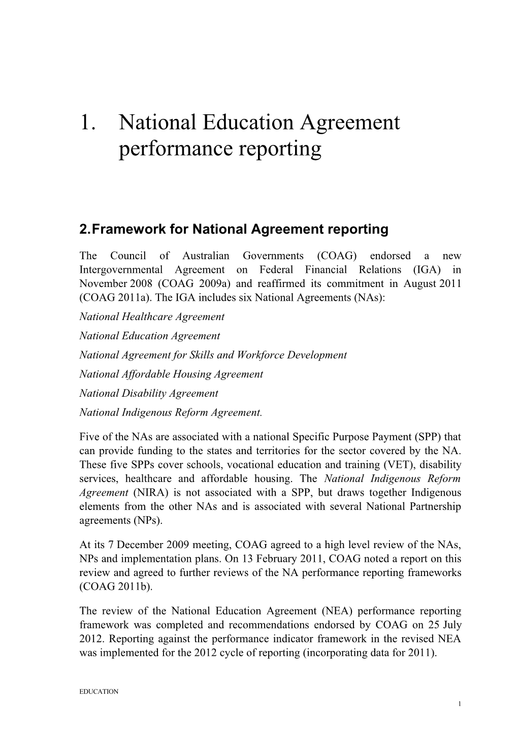 National Education Agreement Performance Reporting