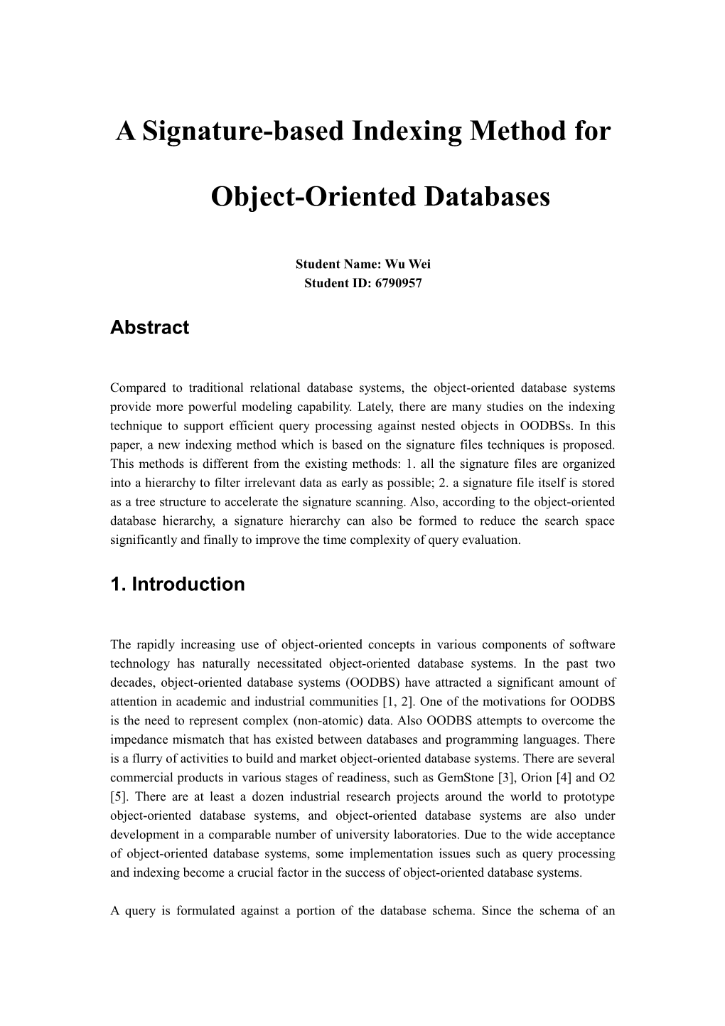 A Signature-Based Indexing Method for Object-Oriented Databases