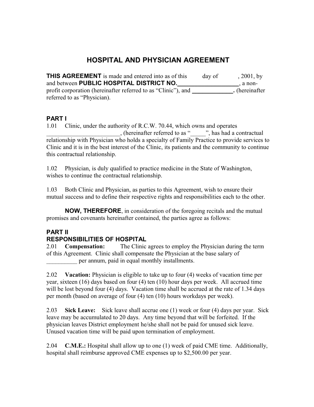 Hospital and Physician Agreement