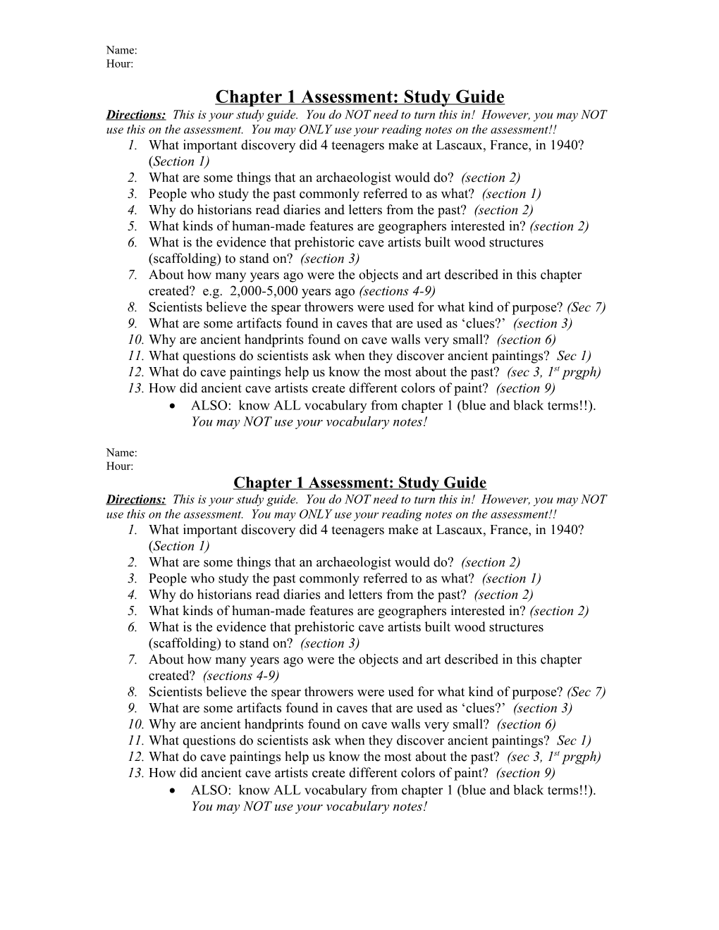 Chapter 1 Assessment: Study Guide
