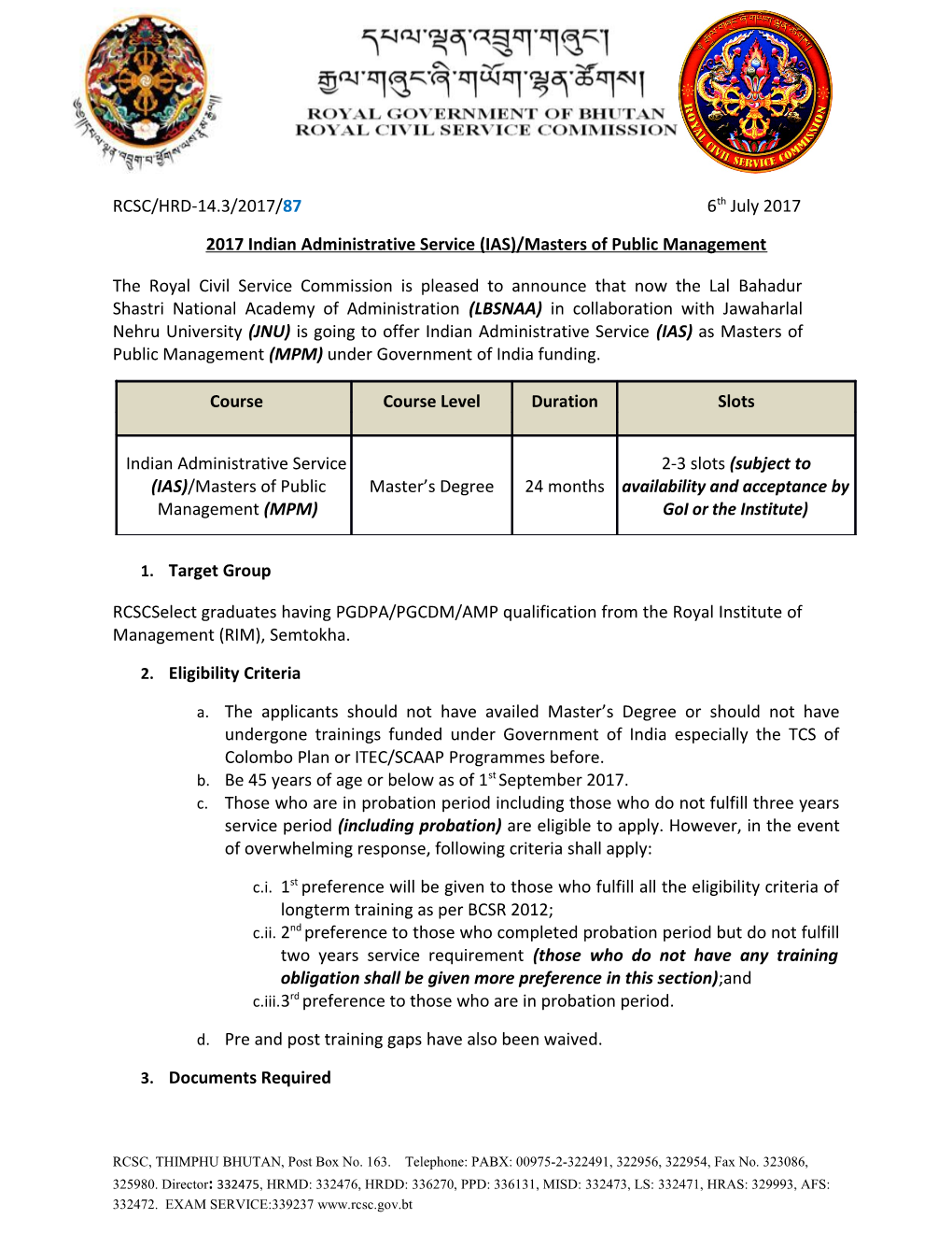 2017 Indian Administrative Service (IAS)/Masters of Public Management