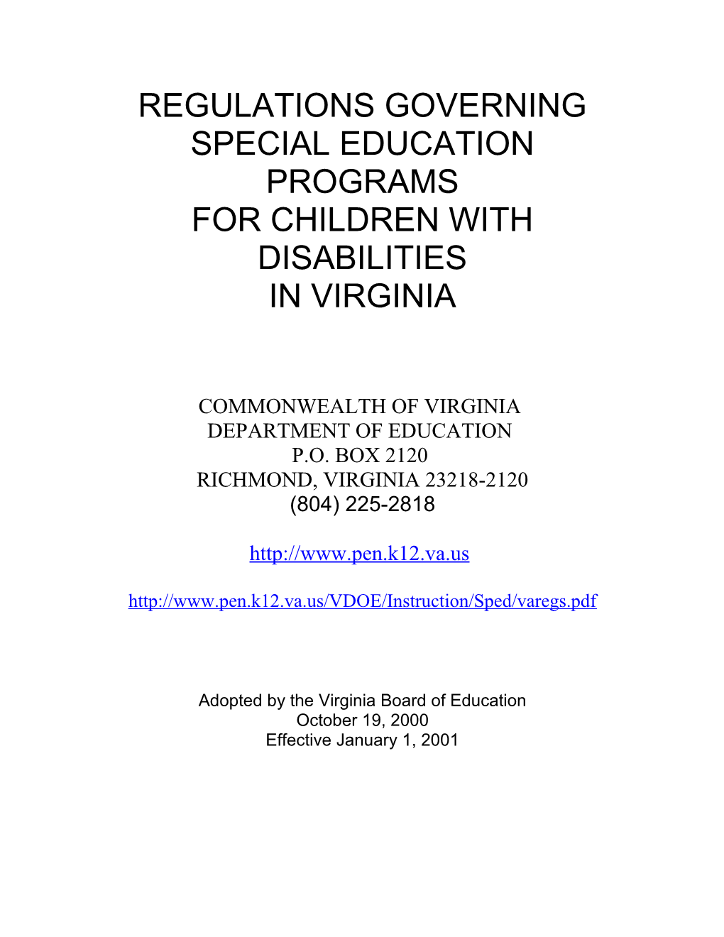 Regulations Governing Special Education