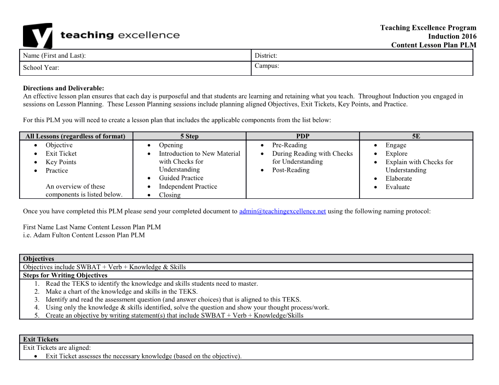 Content Lesson Plan PLM