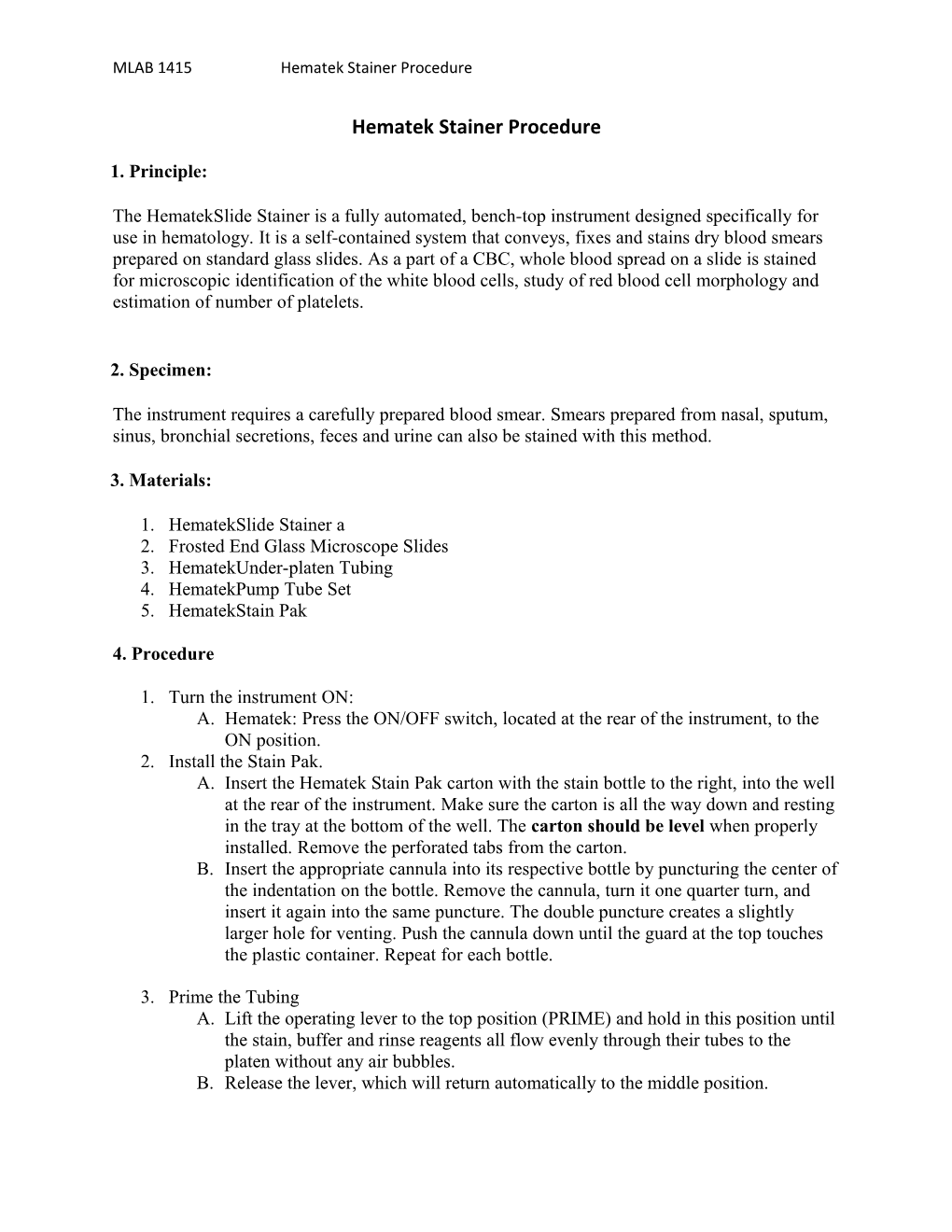 Hematek Stainer Procedure