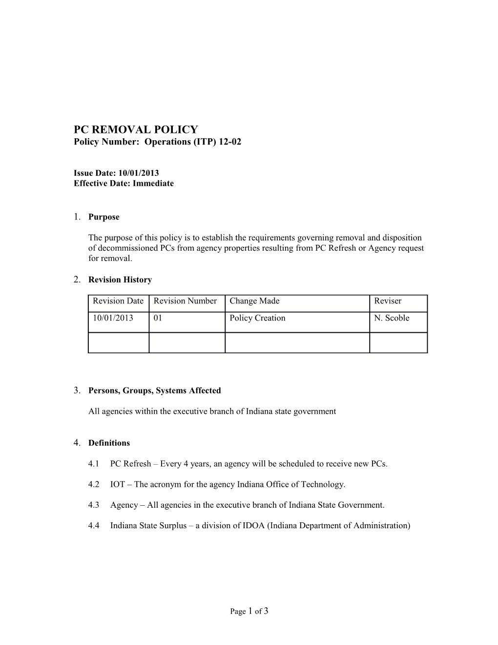 Policy Number: Operations (ITP) 12-02