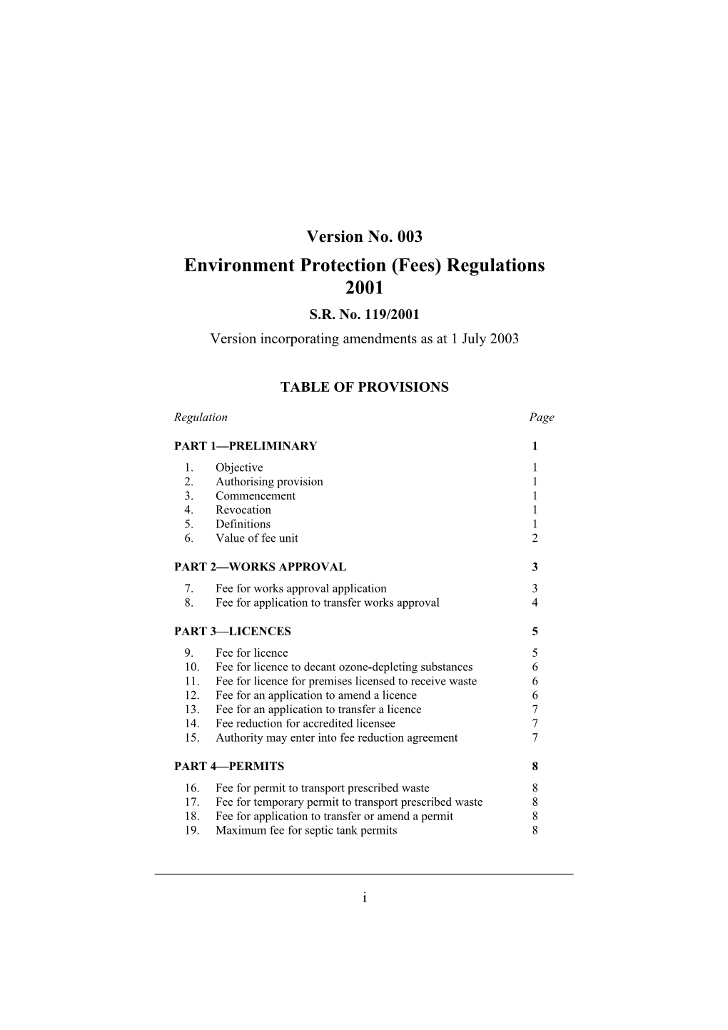 Environment Protection (Fees) Regulations 2001