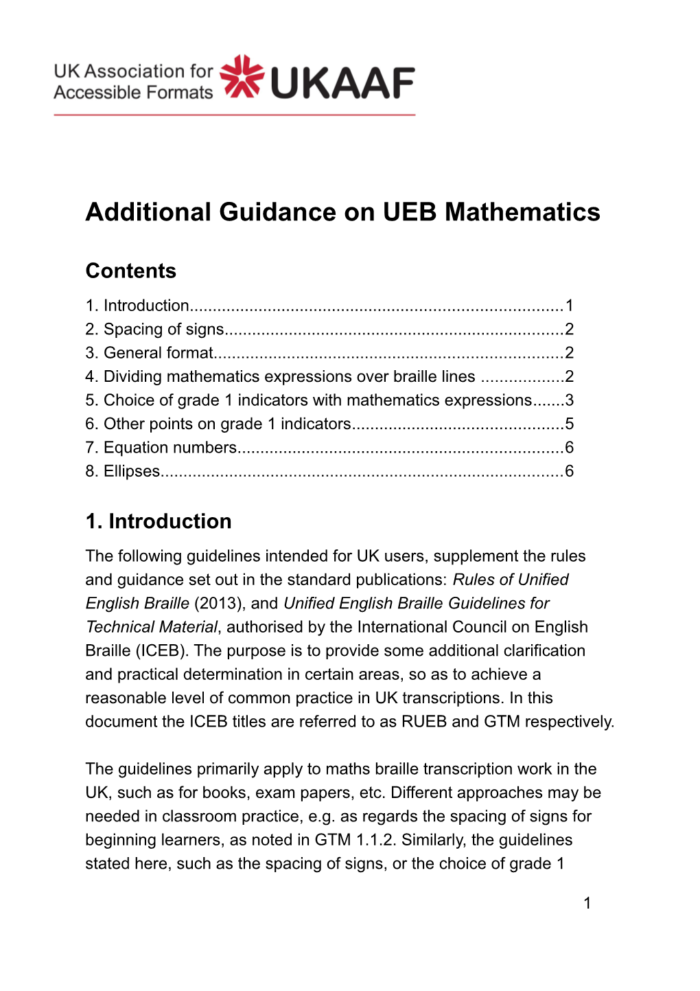 Additional Guidance on UEB Mathematics
