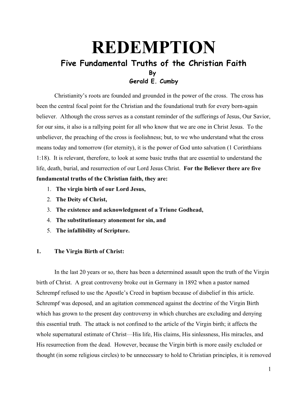 Five Fundamental Truths of the Christian Faith