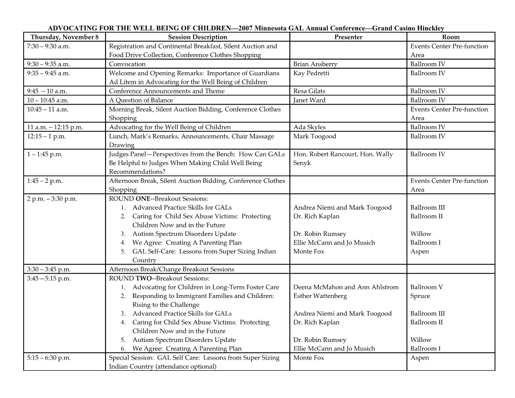 ADVOCATING for the WELL BEING of CHILDREN 2007 Minnesota GAL Annual Conference Grand Casino