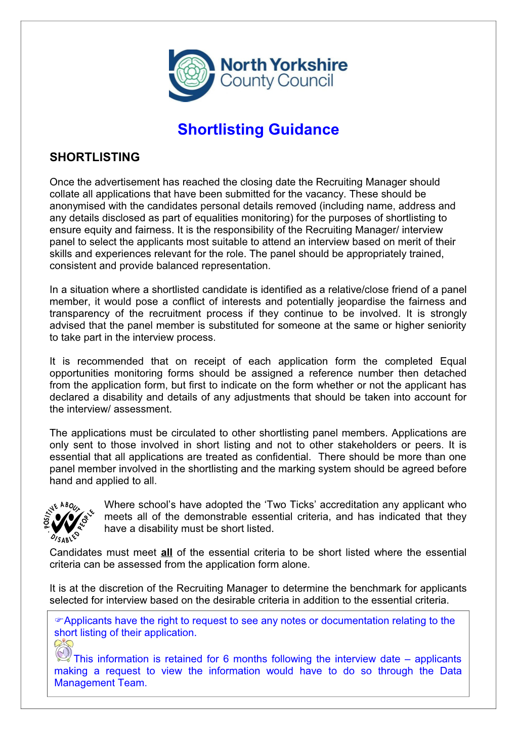 5 Additional Policy Guidance - Shortlisting