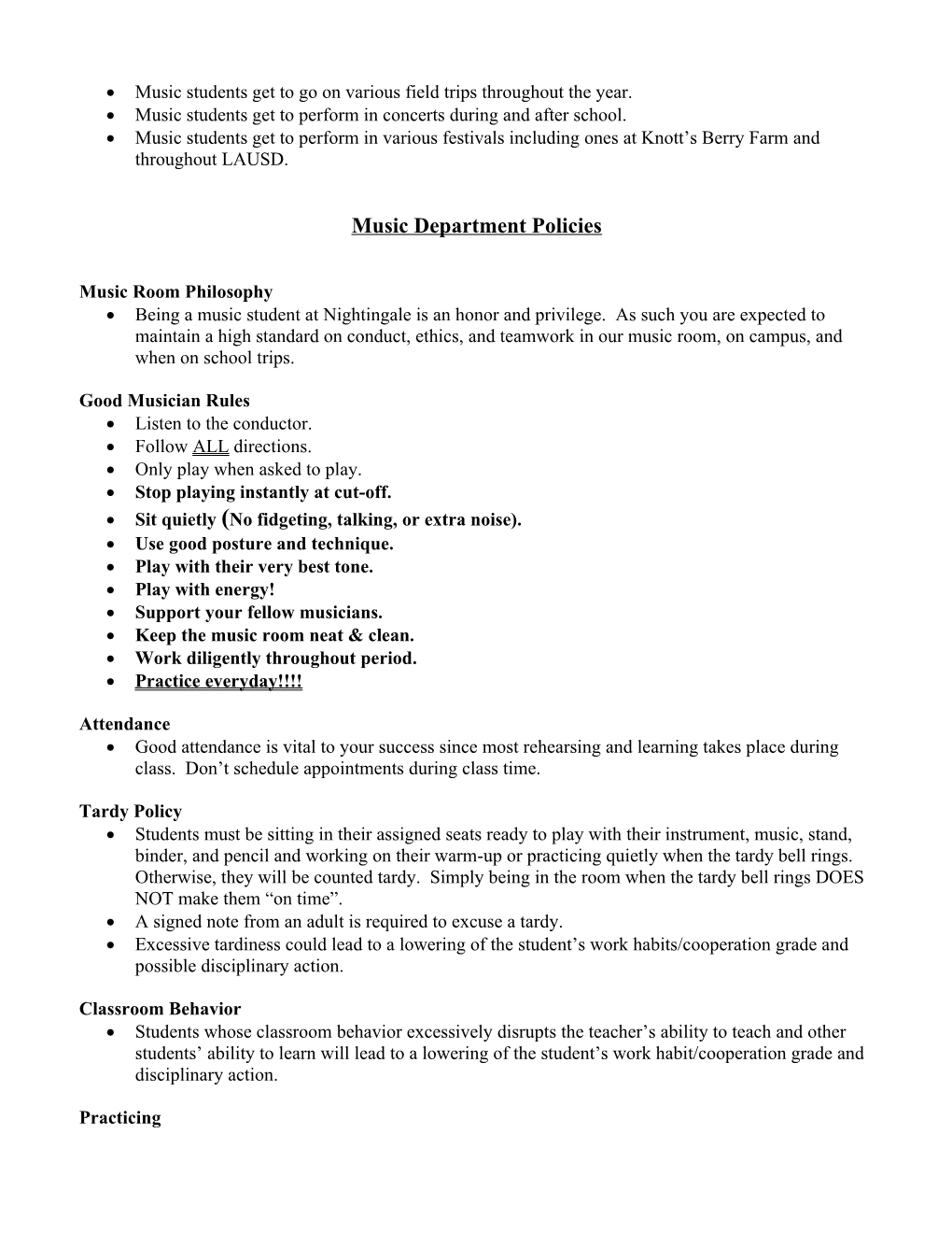 Music Department Information Packet
