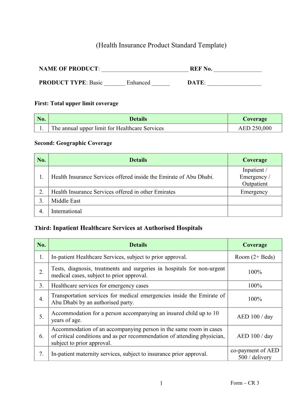 Health Insurance Productstandard Template