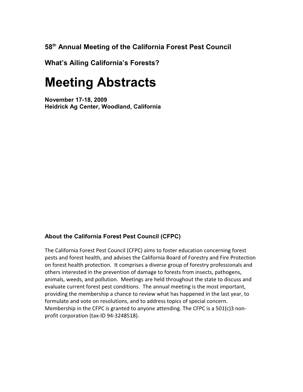 58Th Annual Meeting of the California Forest Pest Council