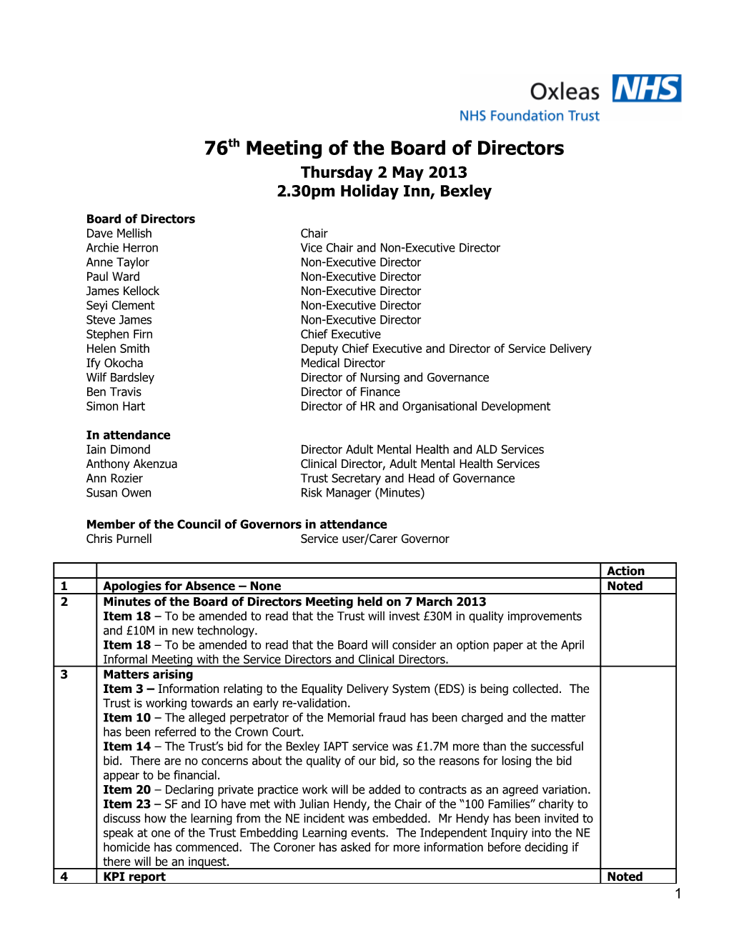 76Thmeeting of the Board of Directors