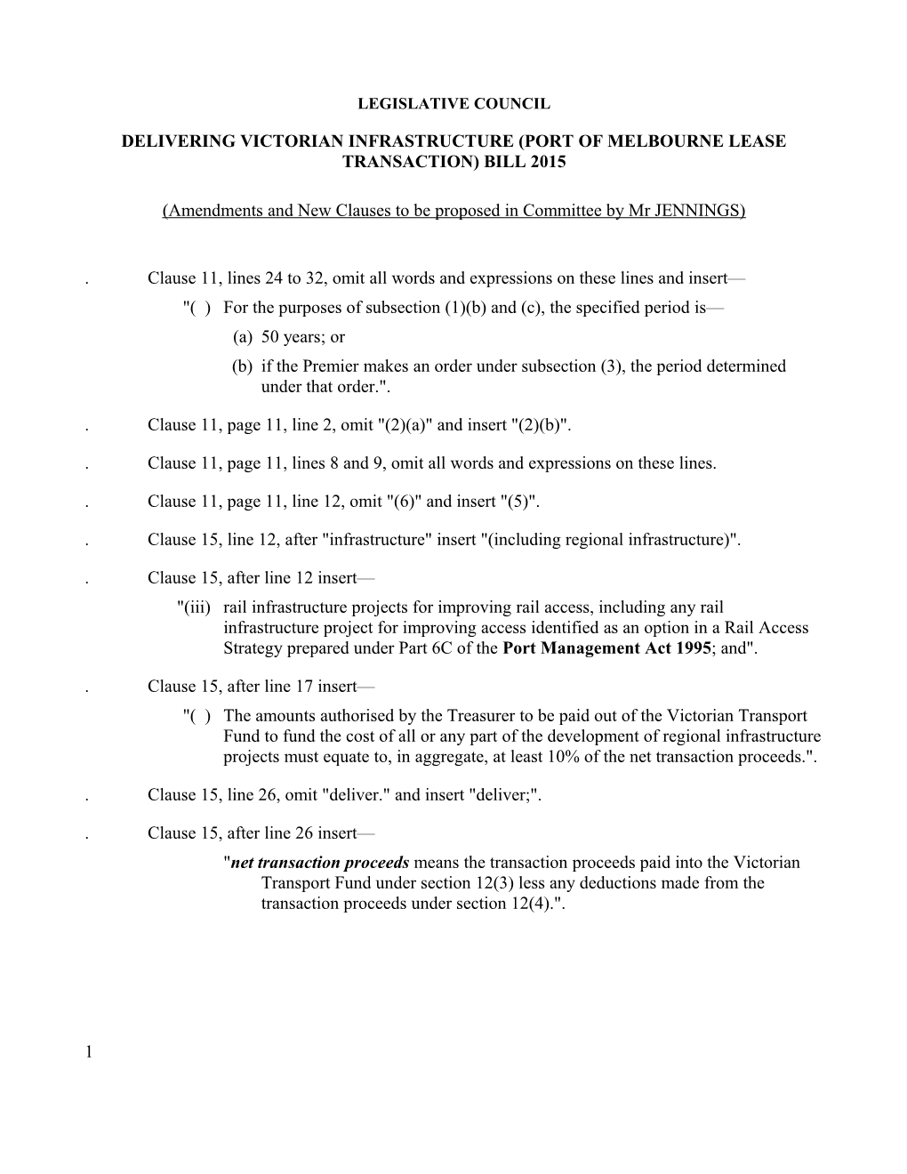 Delivering Victorian Infrastructure (Port of Melbourne Lease Transaction) Bill 2015