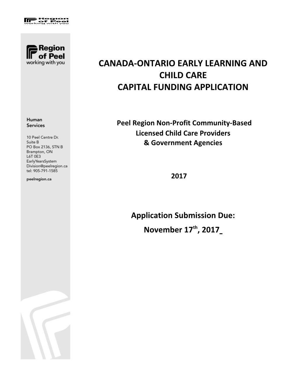 Canada-Ontario Early Learning and Child Care Capital Funding Application