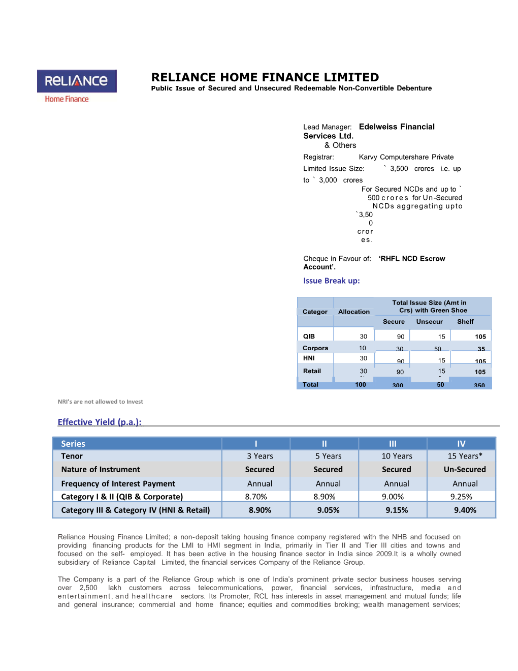 Publicissueofsecuredandunsecuredredeemablenon-Convertibledebenture