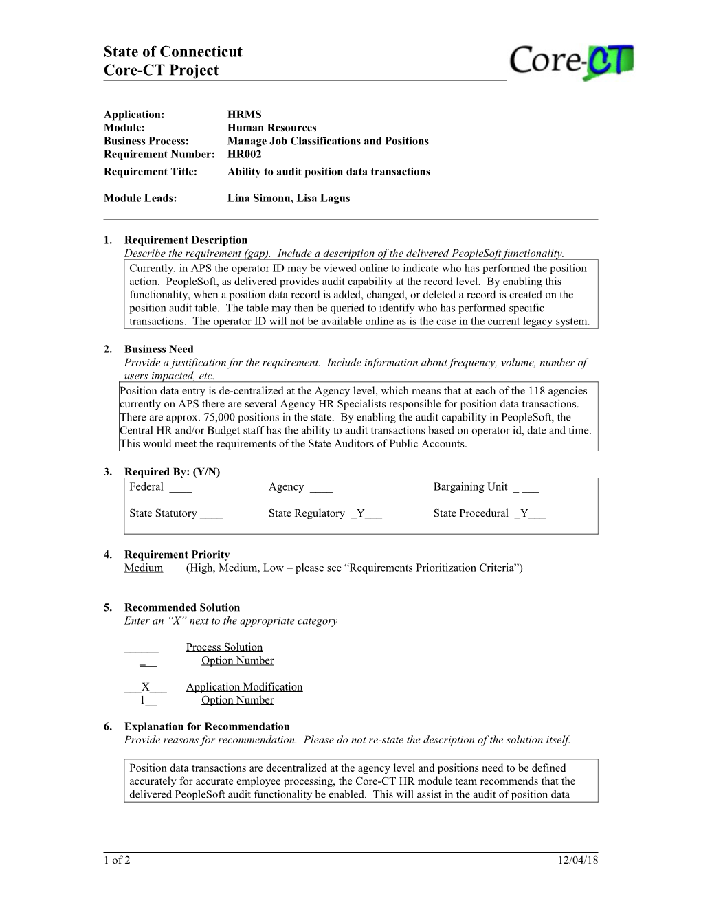 HR002 Audit Position Data Transactions