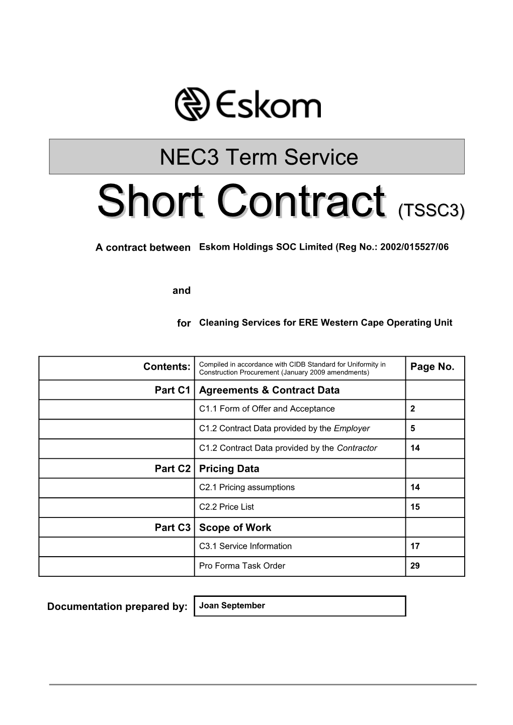 Eskom Holdings SOC Limitedcontract Number ______