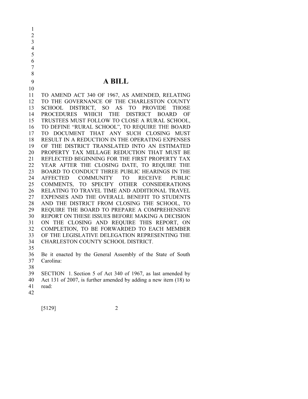 2011-2012 Bill 5129: Charleston County School District - South Carolina Legislature Online