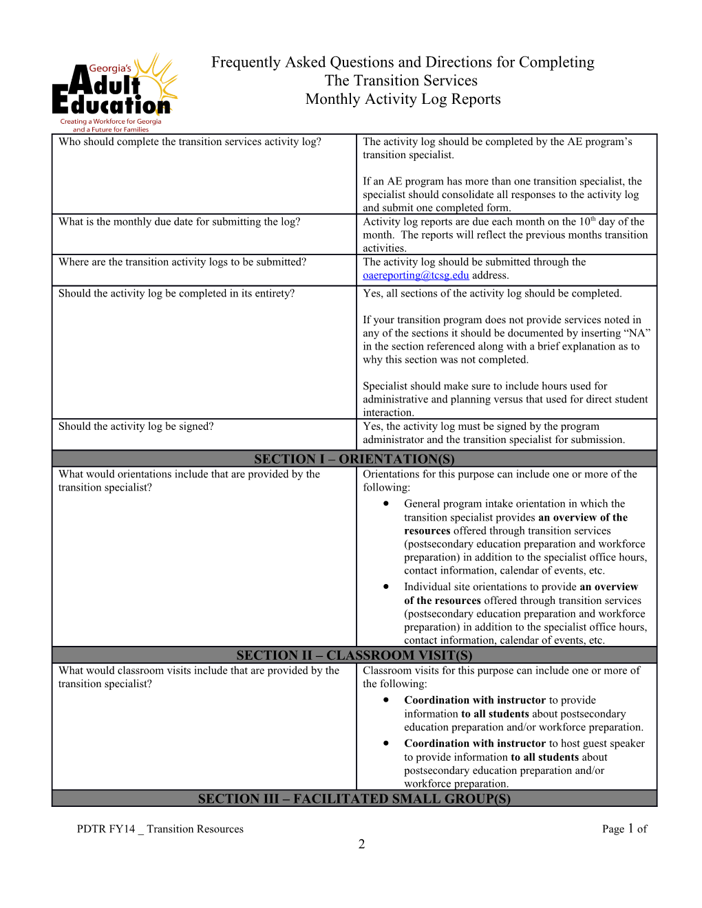 Monthly Activity Log Reports