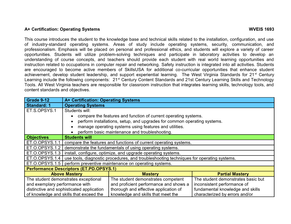 A+ Certification: Operating Systemswveis 1693