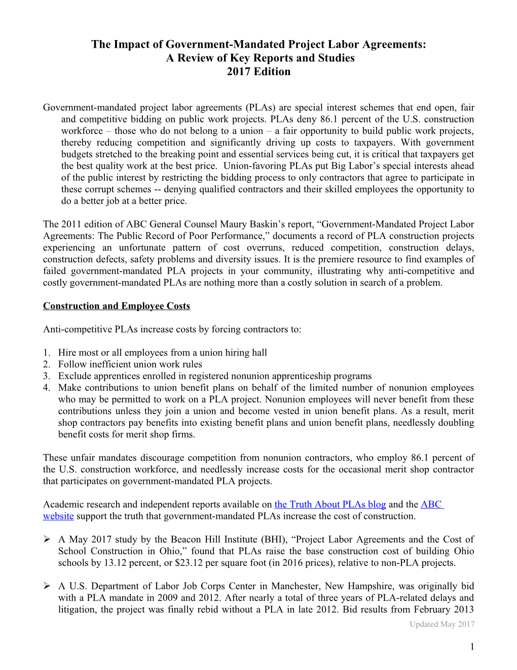 ABC Statistical Statements on the Impact of Union-Only Plas