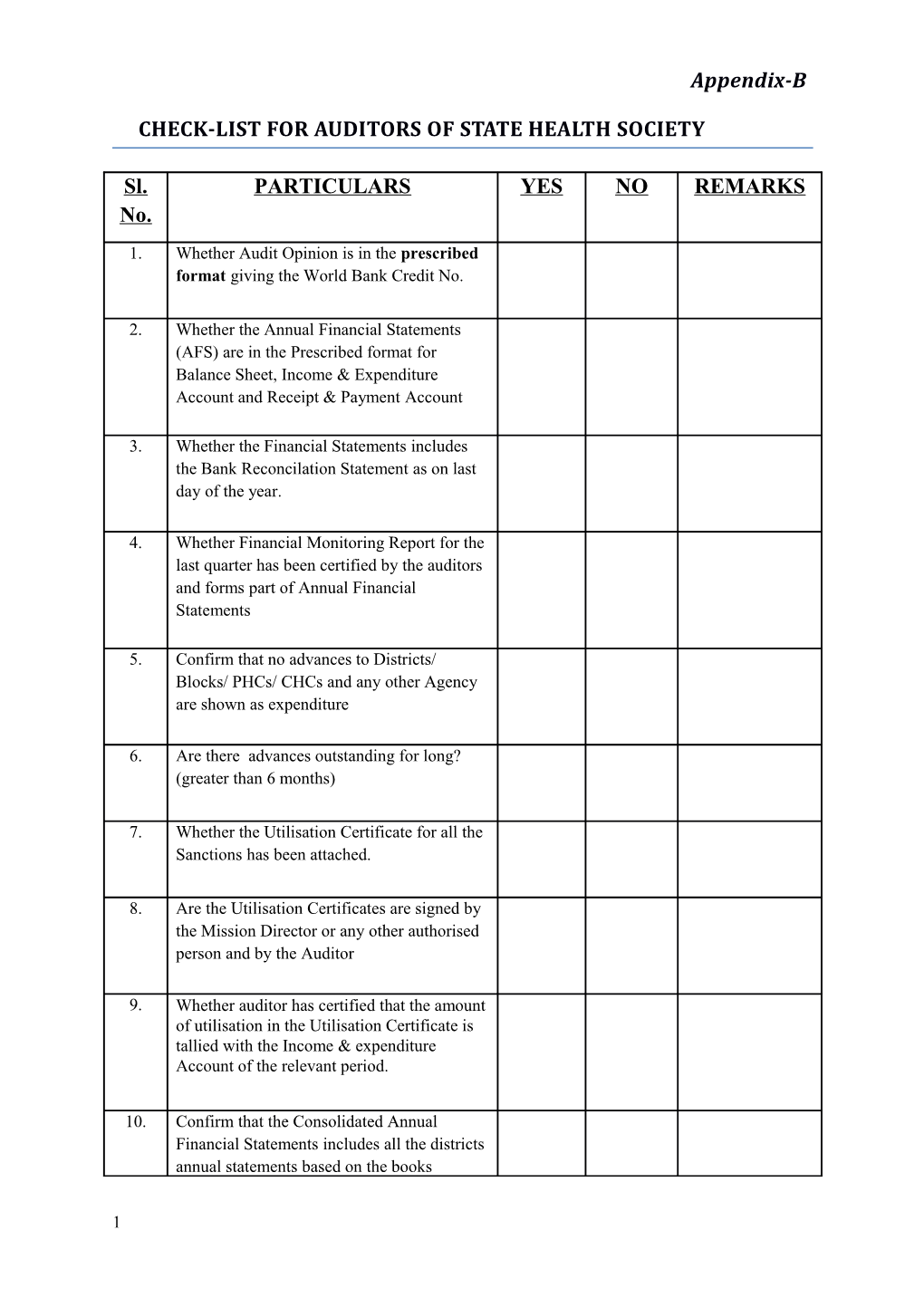 Check-List for Auditors of State Health Society