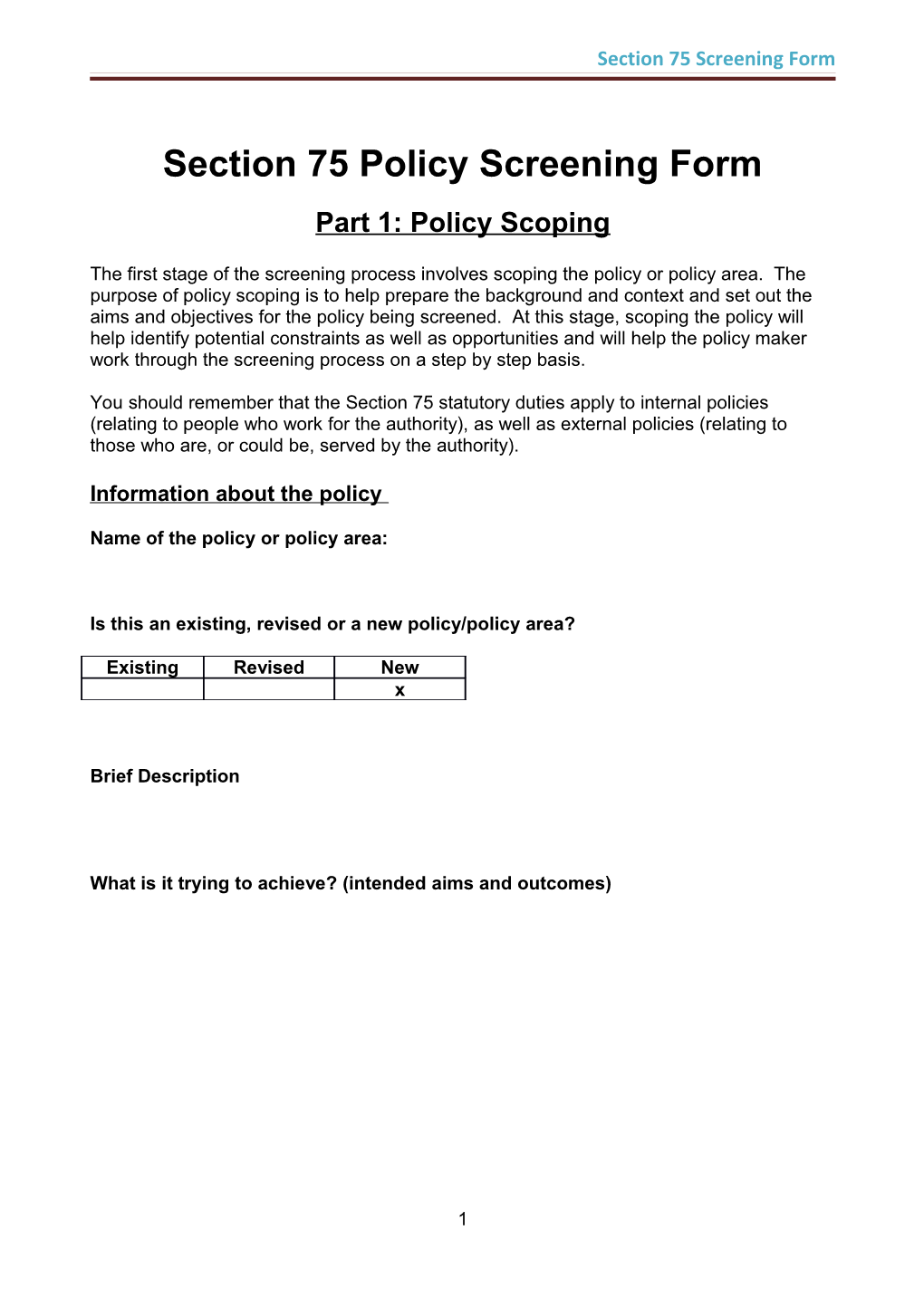 Section 75 Screening Form