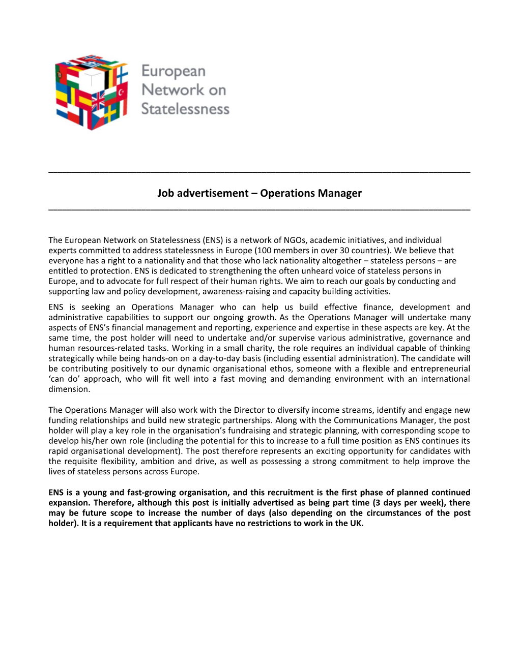 Job Advertisement Operations Manager