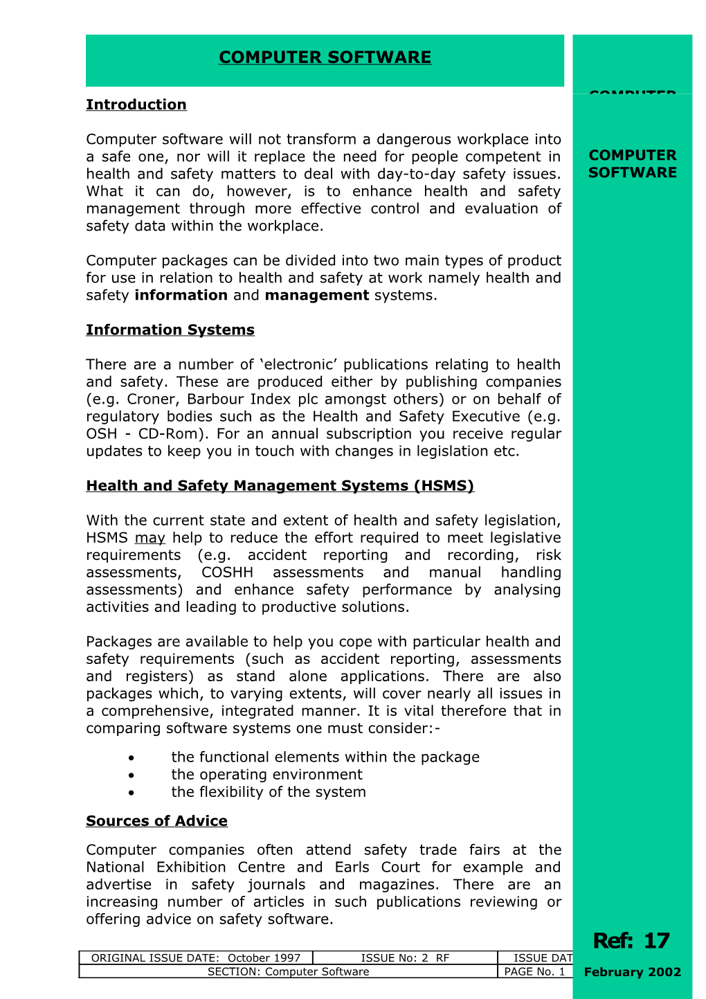 Health and Safety Management Systems (HSMS)