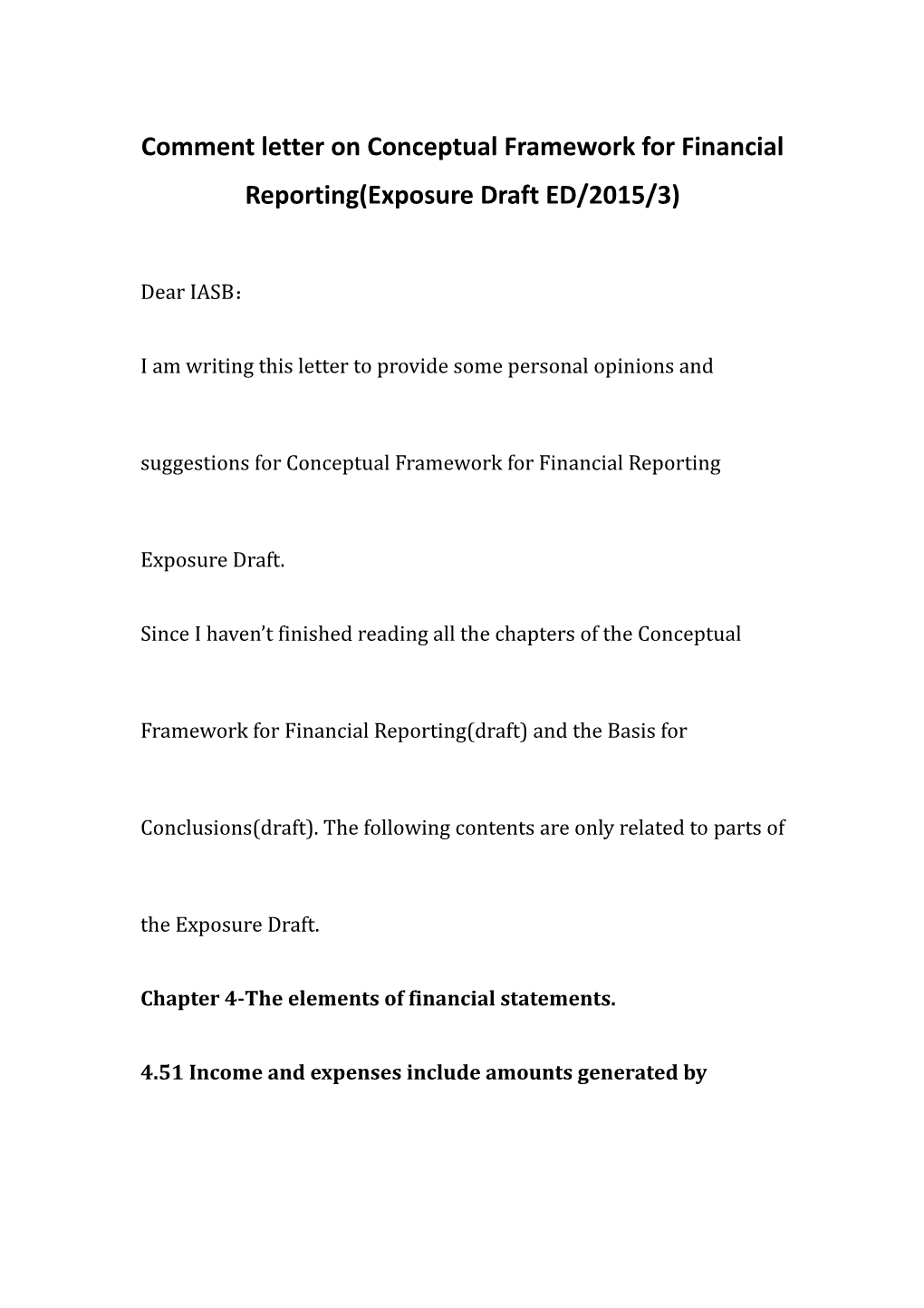 Comment Letter on Conceptual Framework for Financial Reporting(Exposure Draft ED/2015/3)
