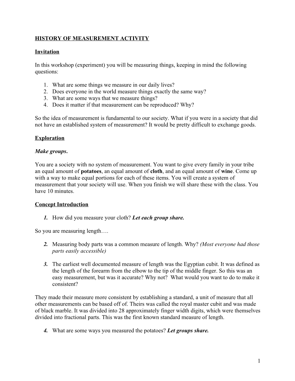 History of Measurement Activity